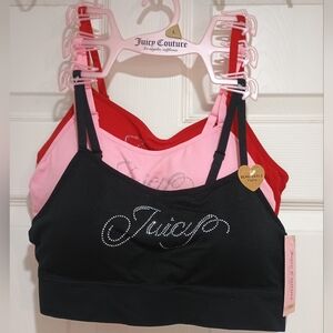 New {Juicy Couture} Dazzle Set Of 3 Sports Bras Adjustable Straps Size Large